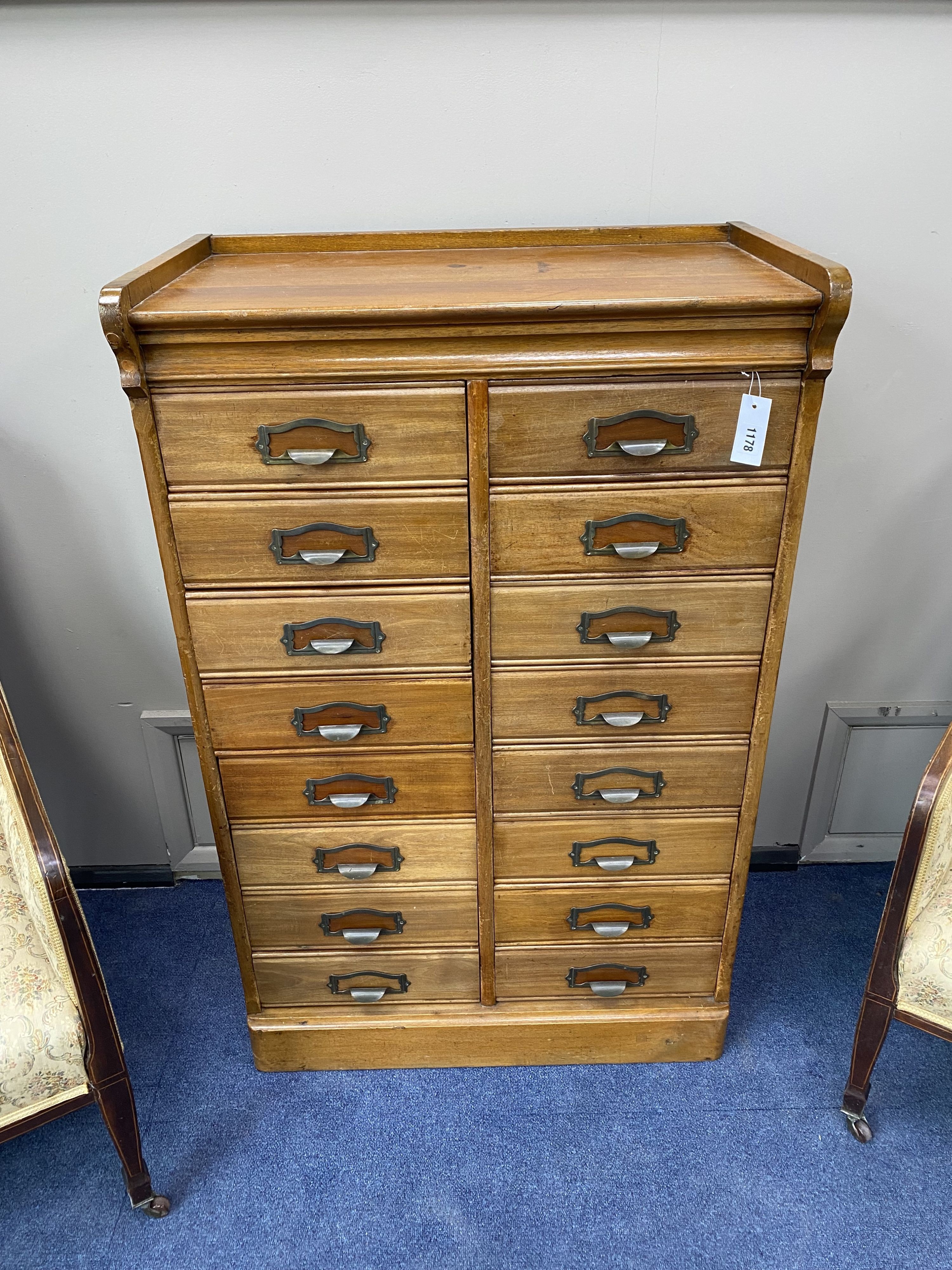 An early 20th century walnut filing cabinet, width 70cm, depth 40cm, height 111cm